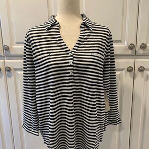 Chico’s Striped Navy Blue and White Utility tee, Knit